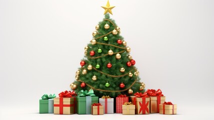 christmas tree and gifts on white background 