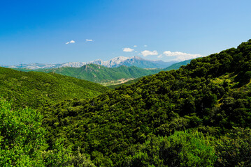 Panorama di Orune con le montagne del Supramonte.  Provincia di Nuoro, Sardegna. Italy