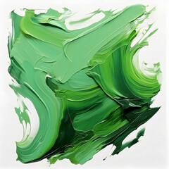 Smooth brush with strokes of oil paint, green paint on a white background. Ai generated