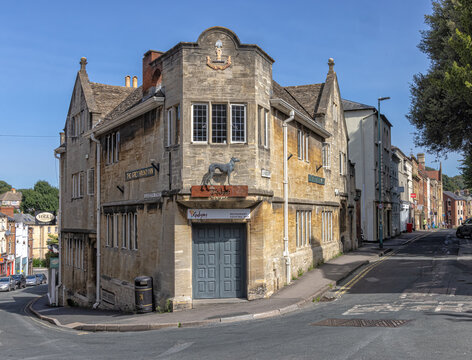 The Greyhound Inn Public House on September 5 2023, now a restaurant, Stroud Gloucestershire, United Kingdom. Grade 2 listed building.