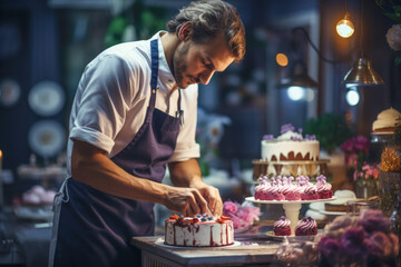 Skilled baker transform a cake into a masterpiece with precision and creativity