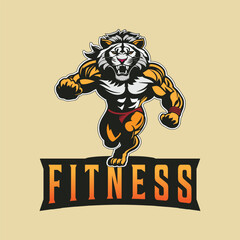 lion fitness logo design vector emlem