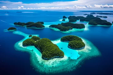 Foto op Plexiglas anti-reflex Aerial View of Palau's 70 Tropical Islands with Pristine Beaches and Clear Blue Waters © AIGen