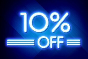 White neon inscriptions off 10 of discounts on a blue art background Price labele sale promotion market. retail tag