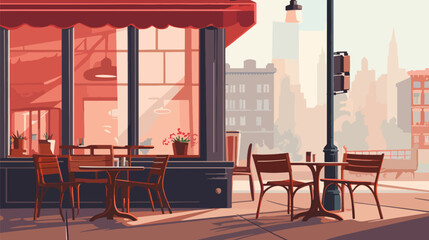 A cozy cafe in a noisy city, street cafe, 2d vector flat illustrations.