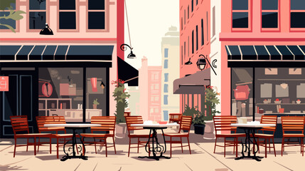 A cozy cafe in a noisy city, street cafe, 2d vector flat illustrations.