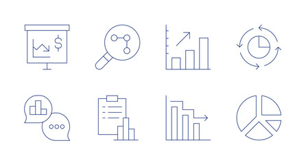 Analytics icons. editable stroke. Containing analysis, analytics, data analytics, decrease, graph, pie chart.