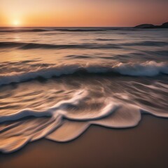 A serene beach at sunset with waves gently lapping the shore3