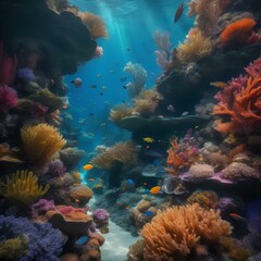Fototapeta na wymiar A surreal underwater world with vibrant coral formations and exotic sea creatures4