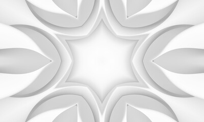3D render of black and white monochrome abstract art with part of surreal alien hypnotic fractal kaleidoscopic outline floral symmetry structure.