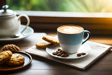 cup of Latte coffee with cookies