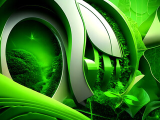 Abstract futuristic background symbolizing sustainability, showcasing eco-friendly practices and green innovation