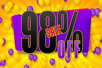 98 ninety-eight Percent off sale discount shopping banner. shop promotion