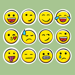 Collection of emoticon stickers in hand-drawn style