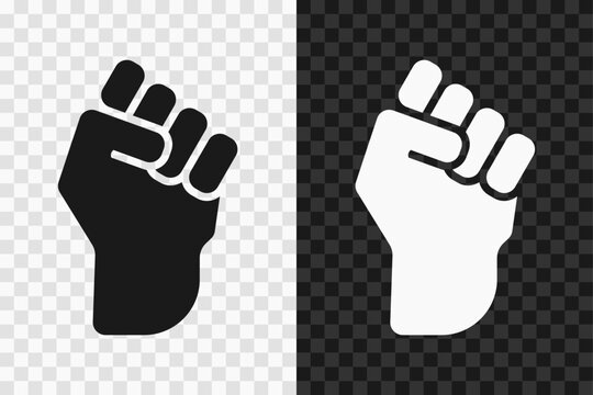 Fist silhouette icon, vector glyph sign. Hand clenched into a fist symbol isolated on dark and light transparent backgrounds.