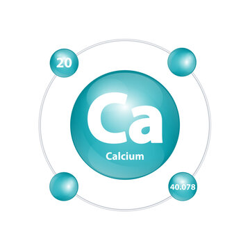 Icon structure Calcium (Ca) chemical element round shape circle dark green with surround ring Number shows of energy levels of electron. Study science for education 3D Illustration vector.