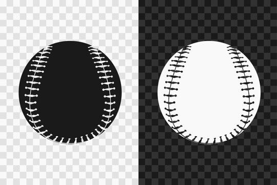 Baseball ball silhouette icon, vector glyph sign. Baseball symbol isolated on dark and light transparent backgrounds.