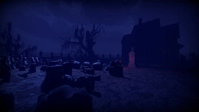 Noche de Halloween, Terror y Lluvia junto a la casa de la Bruja en el cementerio
