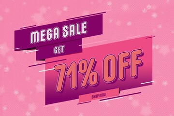 71 seventy-one Percent off super sale shopping halftone pink banner. hot sale offer