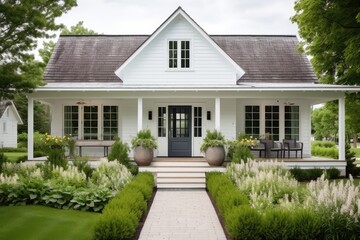Small white house with entrance porch