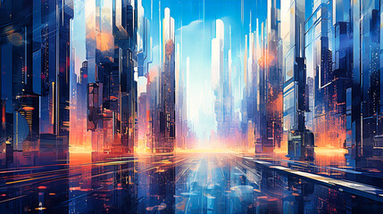 Fototapeta na wymiar Abstract cities built from crystal and light