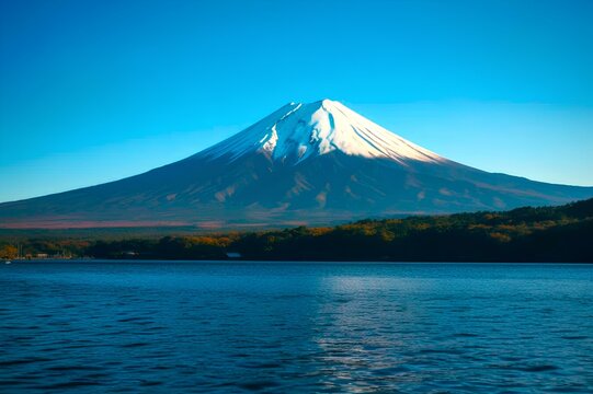 水面に映る富士山と青空