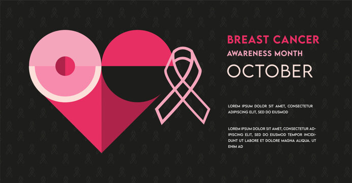 Breast cancer awareness month horizontal banner template design. Editable banner with pink ribbon illustration.