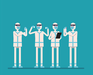 Scientists developing vaccine to fight against virus researchers in protective suits working in medical lab