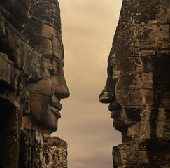 Smiling face ancient of bayon in angkor thom, cambodia  - 645982725