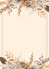 Brown white and beige watercolor hand painted background template for Invitation with flora and flower
