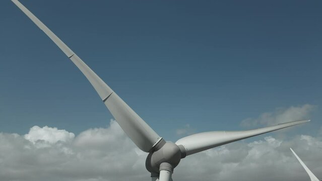big windmill on sky background, renewable energy generator turbine