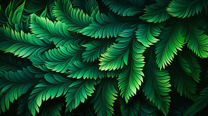 Feathery fern motifs in emerald green - obrazy, fototapety, plakaty