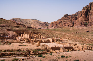 Fototapeta na wymiar Spectacular view of Big Temple in Petra, ancient city of Petra, Jordan