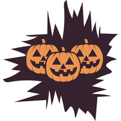 Creepy Halloween banner with cartoon orange Pumkin on grunge torn background. Design of poster and t-shirt print with Halloween symbol and editable stroke on transparent backdrop. Vector illustration.