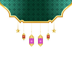 Golden islamic frame with lantern ramadan kareem arabic border flyer poster