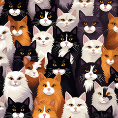 pattern with cats,cute,cartoon,vector,Ai generated	