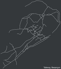 Detailed hand-drawn navigational urban street roads map of the TALLENAY COMMUNE of the French city of BESANCON, France with vivid road lines and name tag on solid background