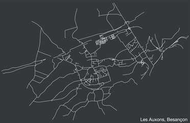 Detailed hand-drawn navigational urban street roads map of the LES AUXONS COMMUNE of the French city of BESANCON, France with vivid road lines and name tag on solid background
