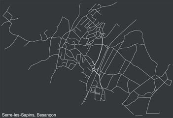 Detailed hand-drawn navigational urban street roads map of the SERRE-LES-SAPINS COMMUNE of the French city of BESANCON, France with vivid road lines and name tag on solid background
