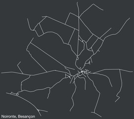 Detailed hand-drawn navigational urban street roads map of the NOIRONTE COMMUNE of the French city of BESANCON, France with vivid road lines and name tag on solid background