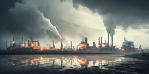 Naklejka premium Smoke pollution production industrial factory