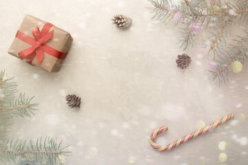 Christmas background. Christmas decorations on a wooden background.