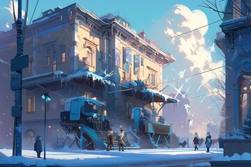 Winter city landscape
