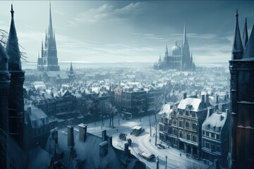 Winter city landscape - obrazy, fototapety, plakaty