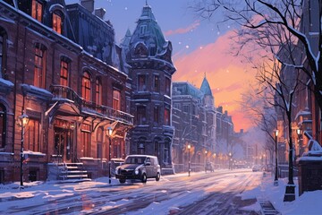 Winter city landscape - obrazy, fototapety, plakaty