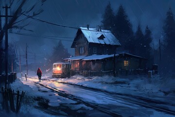 Winter city landscape