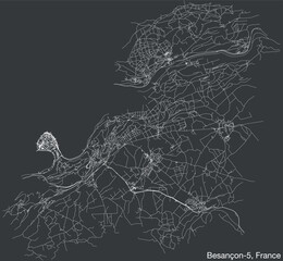 Detailed hand-drawn navigational urban street roads map of the BESANCON-5 CANTON of the French city of BESANCON, France with vivid road lines and name tag on solid background