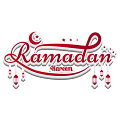 Lettering ramadan text arabic typography for marhaban ya ramadhan kareem sticker with lantern mosque transparent background clipart