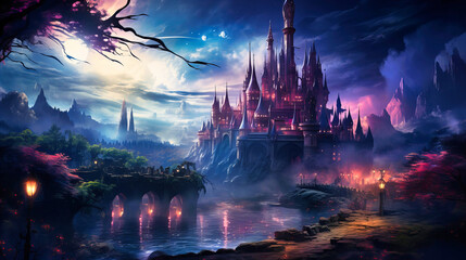 Enchanted castle illuminated by thousands of glowing motes