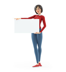 3d casual girl with a placard